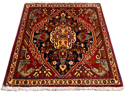 Carpet 65x59 cm in a square with multicolored ornaments and a surrounding border