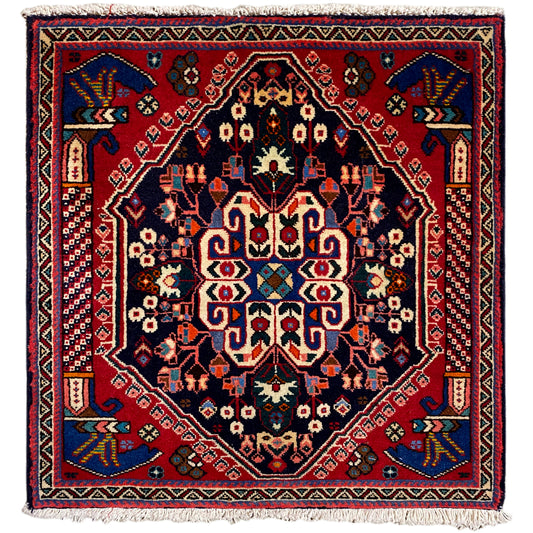 Poshti rug 66x63 cm with dark blue, red, and intricate ornamental pattern