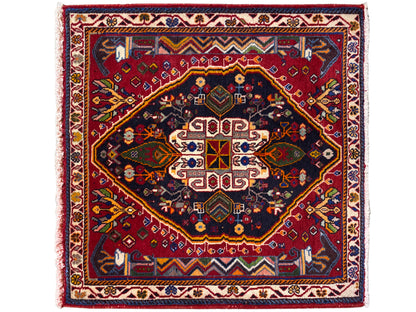 Poshti rug (67×67 cm) with a multi-part medallion composition in dark blue and red