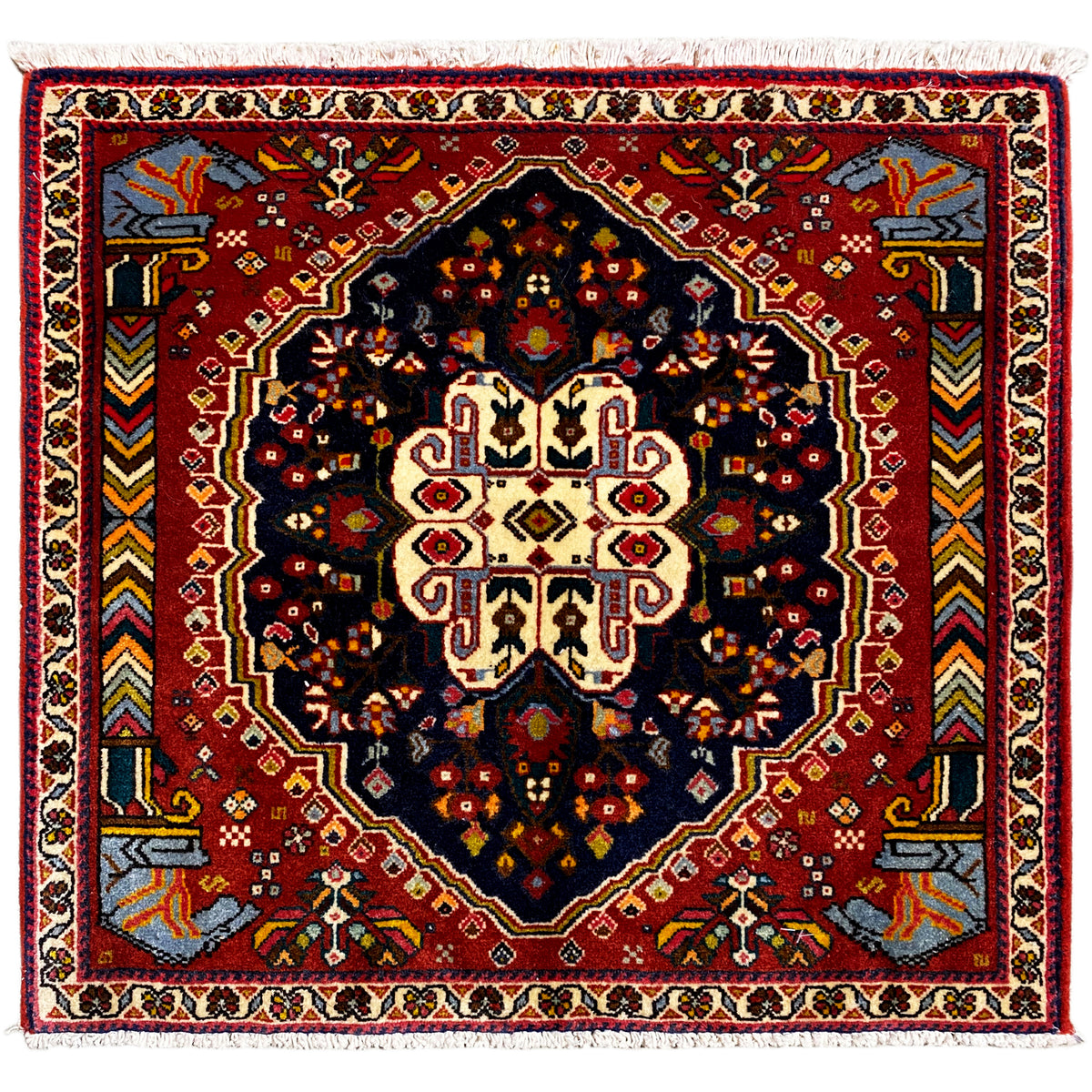 Poshti rug 65x61 cm, red pattern with a dark medallion and fringes