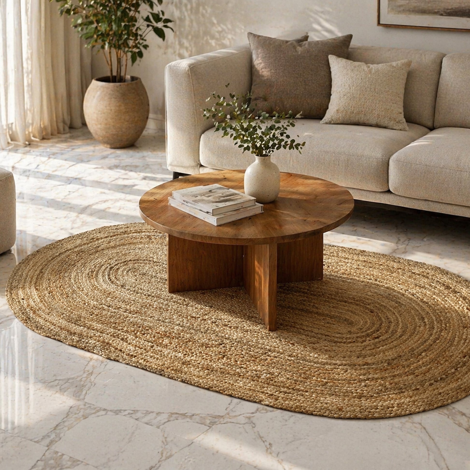 Wohnzimmer-Natural jute teppich oval small size boho eco friendly rug