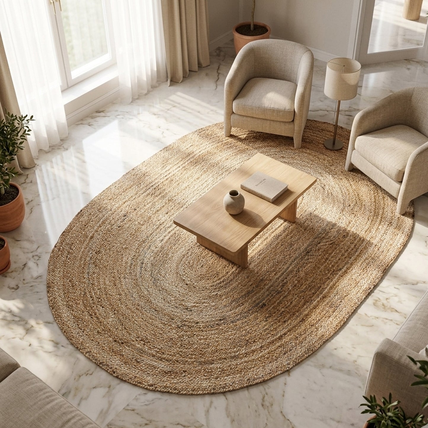Wohnzimmer-Beige jute rug eco friendly handwoven design