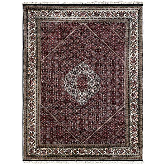 Handgeknüpfter Bidjar Teppich aus Wolle in Rot und Creme, 245x180 cm