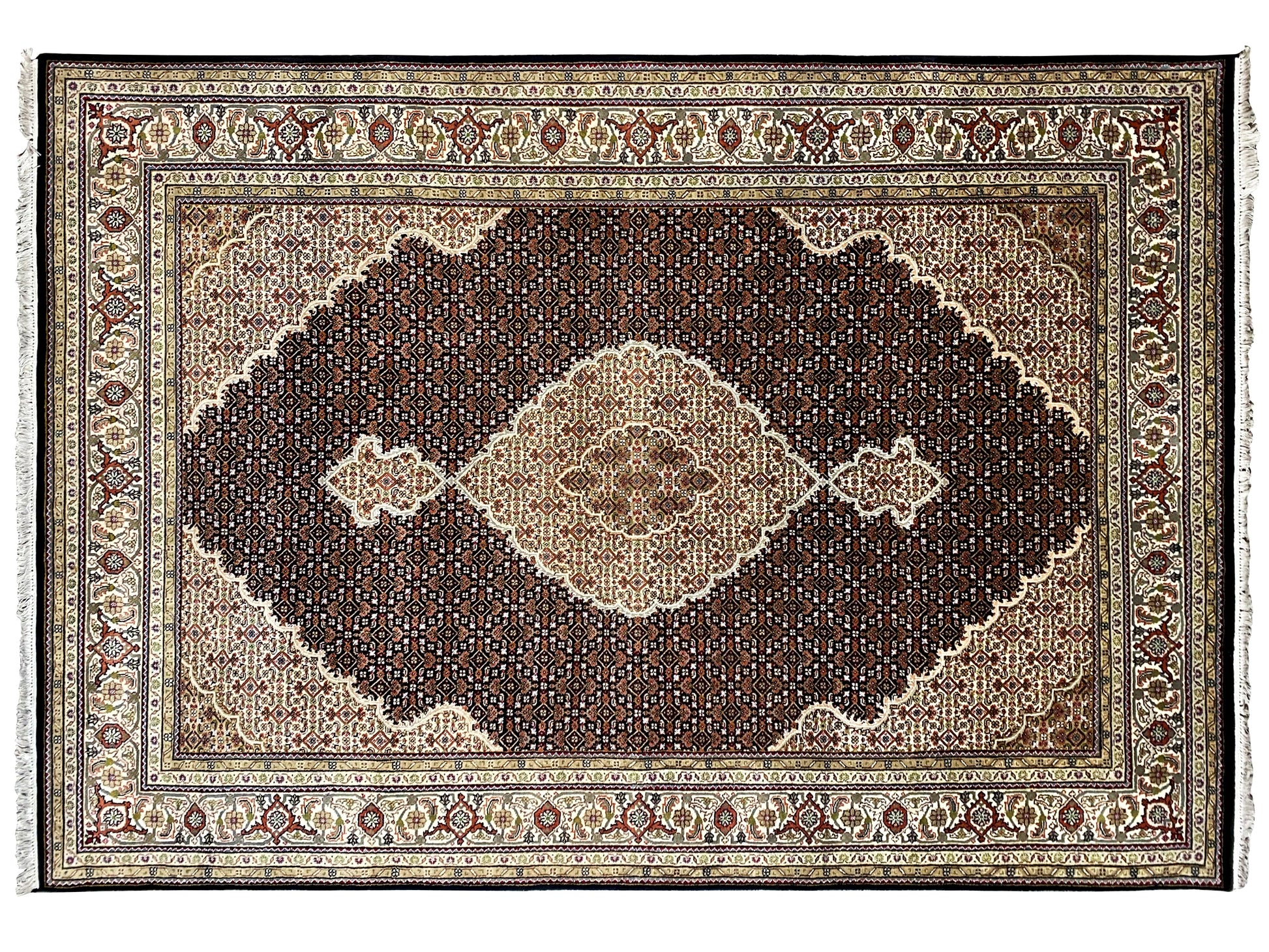 Handmade Indo Tabriz rug with central medallion design