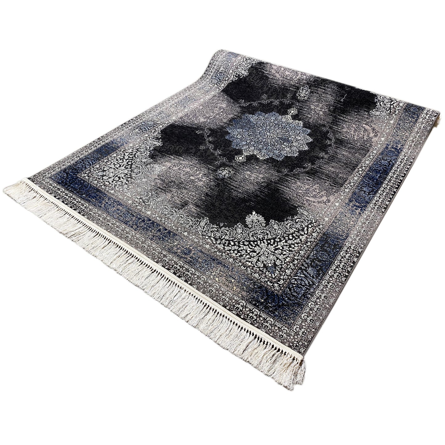 Amsterdam gewebter Teppich Schwarz Blau 160x230 rechteckig

