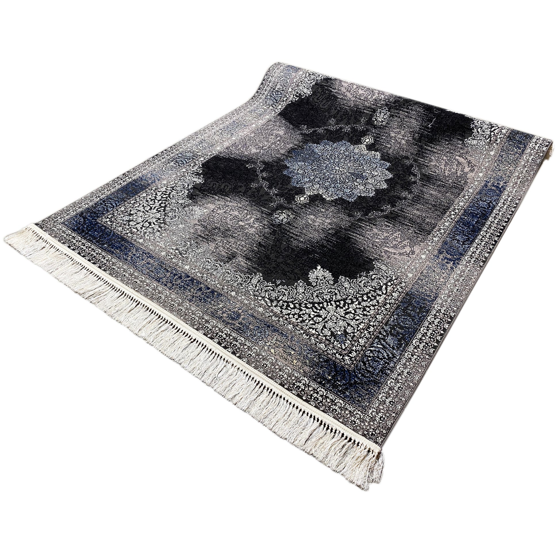 Amsterdam gewebter Teppich Schwarz Blau 160x230 rechteckig

