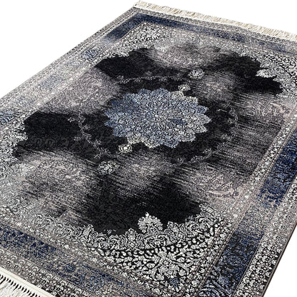 Klassischer Amsterdam Teppich Medaillon Muster Schwarz Blau 160x230

