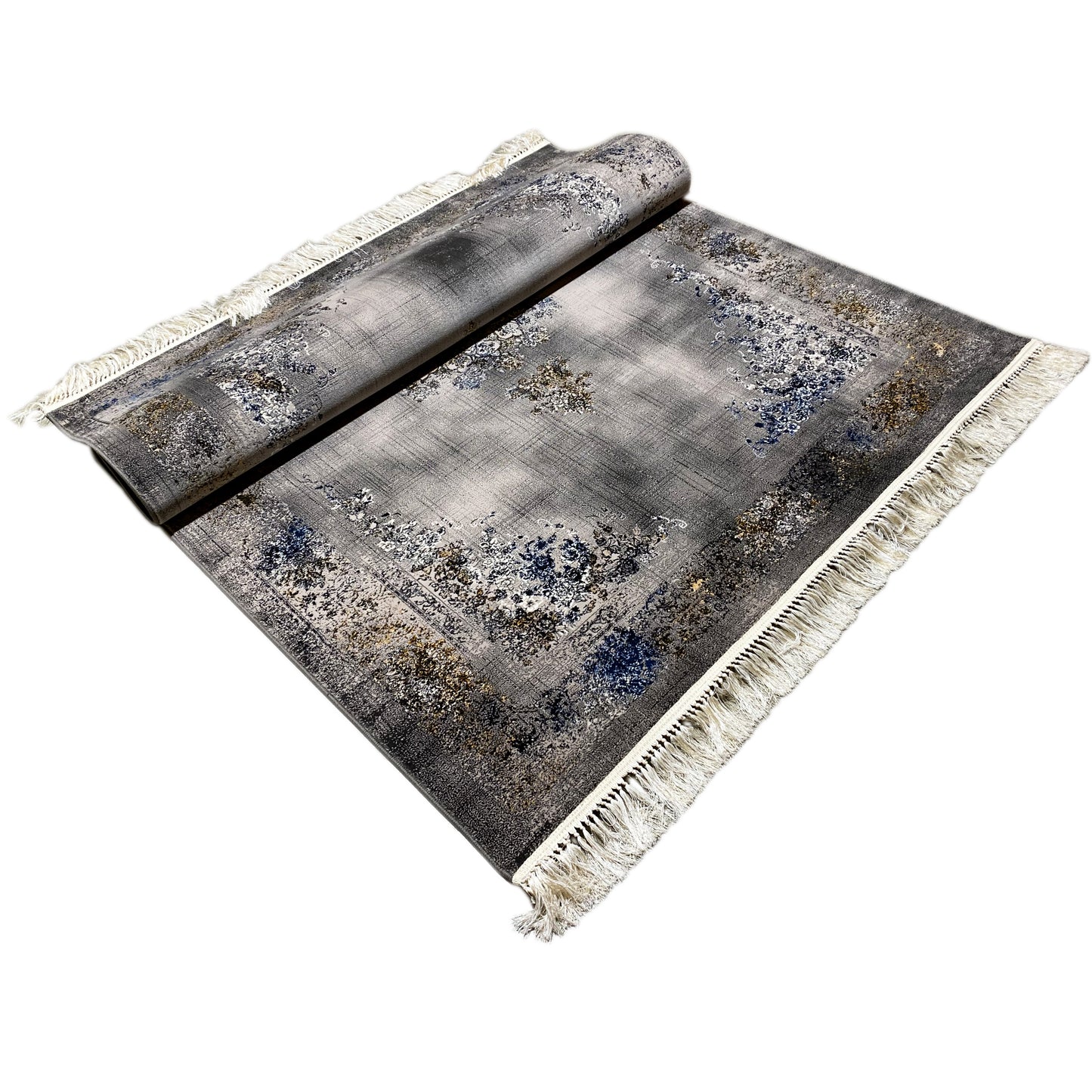 Teppich Prag floral Muster Schwarz Gold 160x230 maschinell gewebt

