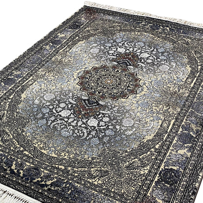 Klassischer Madrid Teppich Medaillon Muster Schwarz Gold 160x230

