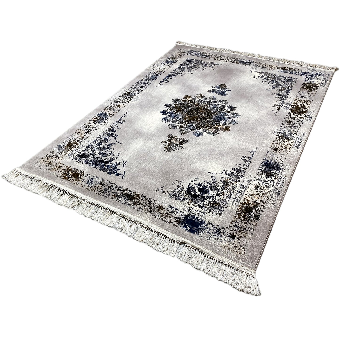 Woven teppich kaufen Medaillon Blau Braun 160x230 klassisches Dekor

