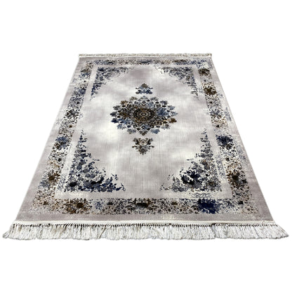 Persischer Stil Teppich Medaillon Blau Braun 160x230 weiche Haptik

