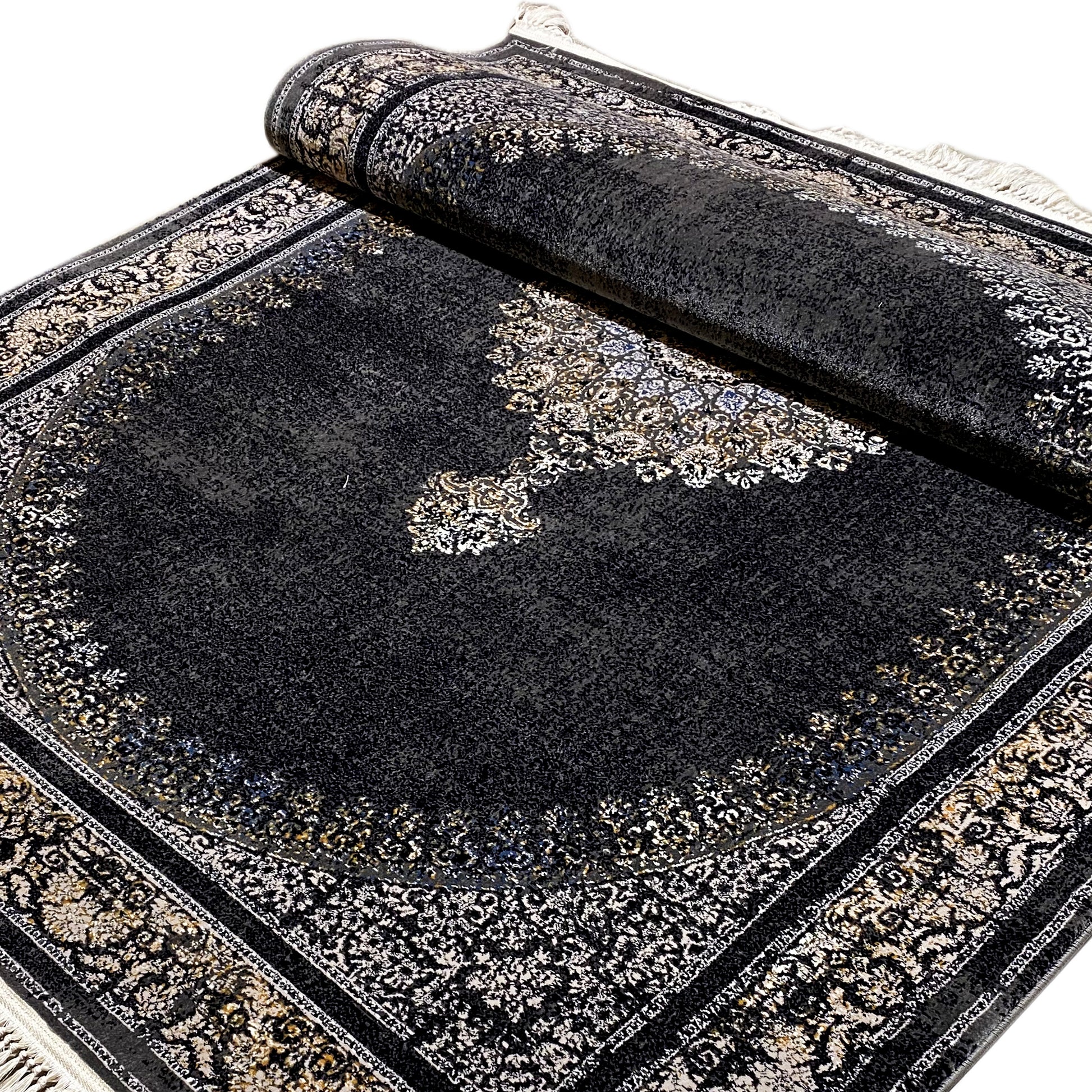 Florales Muster Teppich Schwarz Grau 160x230 maschinell gewebt

