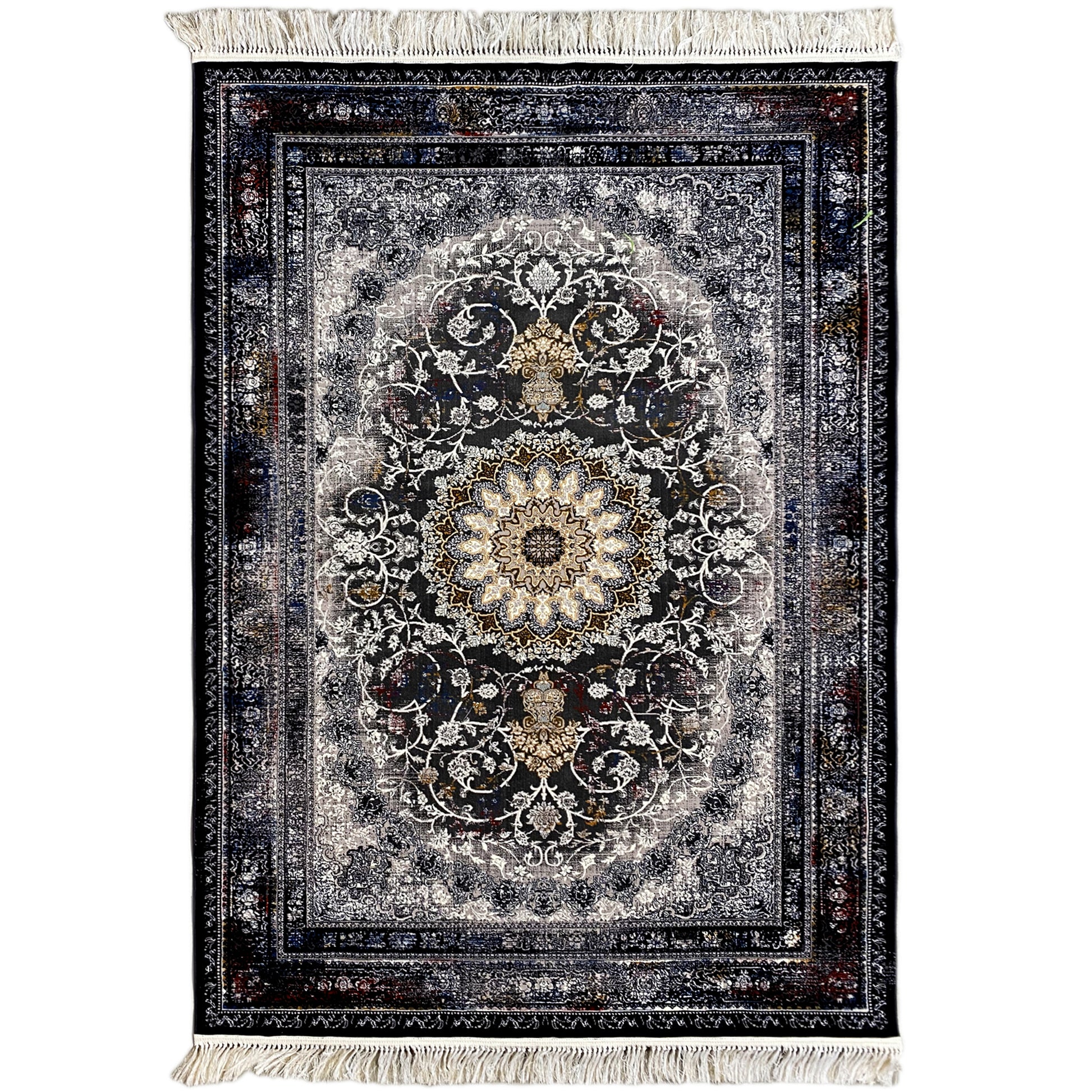 Perserteppich Polypropylen Medaillon Schwarz Gold 160x230 Wohnzimmer

