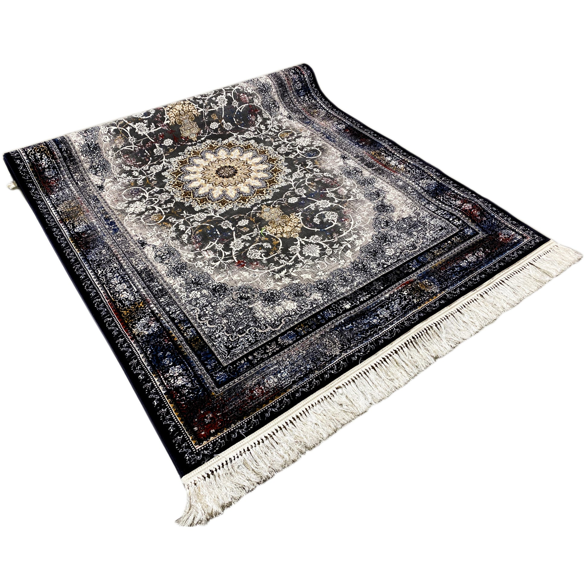 Traditional Teppich Medaillon Schwarz Gold 160x230 Wohnbereich

