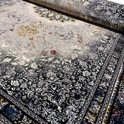 Orientteppich mit großem Medaillon, maschinell gewebt, in dunklen und hellen Tönen