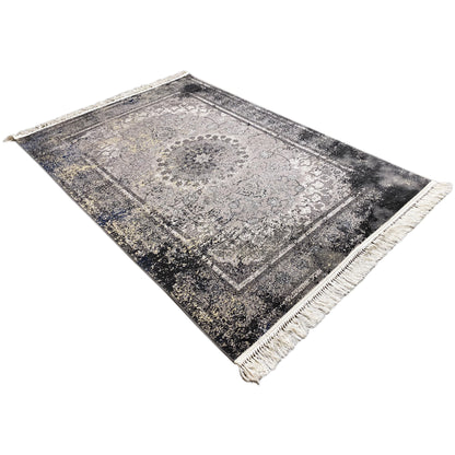 Polypropylen Teppich, langlebig maschinengewebt, klassisches Used-Look Medaillon, groß 160x230.