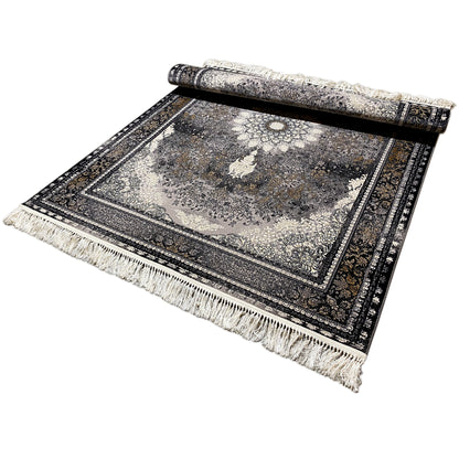 Bodenbelag, weicher Polypropylen-Flor, stilvolles Schwarz Grau, traditioneller Heim-Teppich.