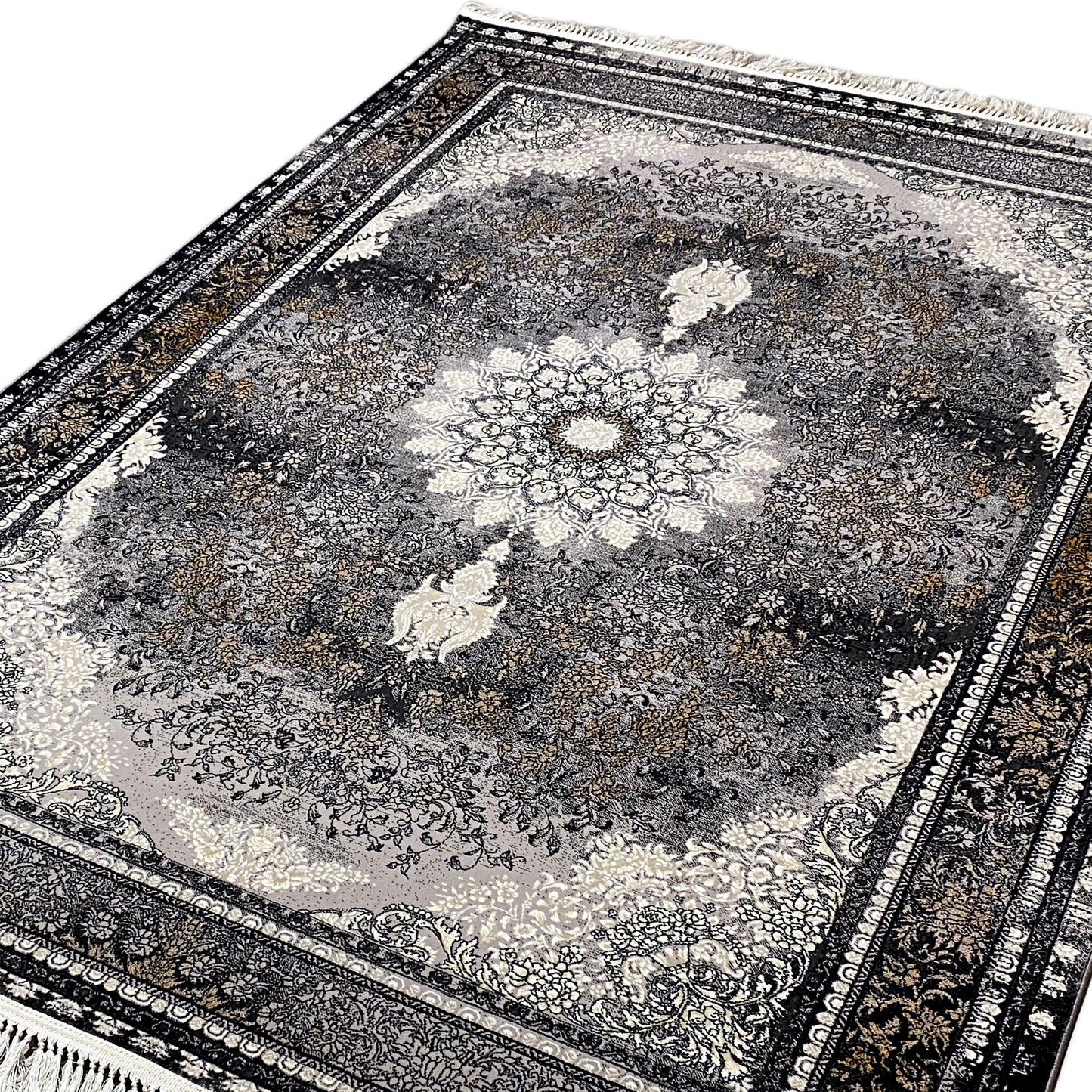 Rechteckiger Flächenteppich, 160x230 cm, maschinell gefertigtes Polypropylen, formelles florales Muster.