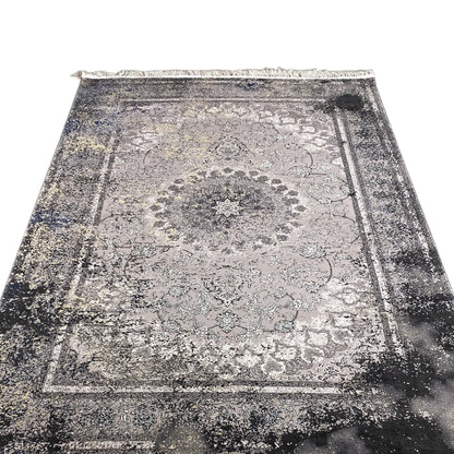 Bodenbelag, hochwertiger Polypropylen-Flor, stilvolles Grau-Schwarz, moderner Heim-Teppich.