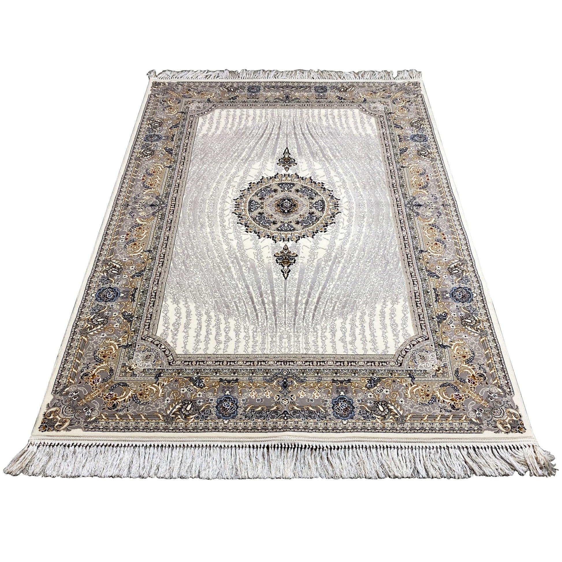 Gewebter Teppich Polypropylen Beige Grau Klassisches Medaillon