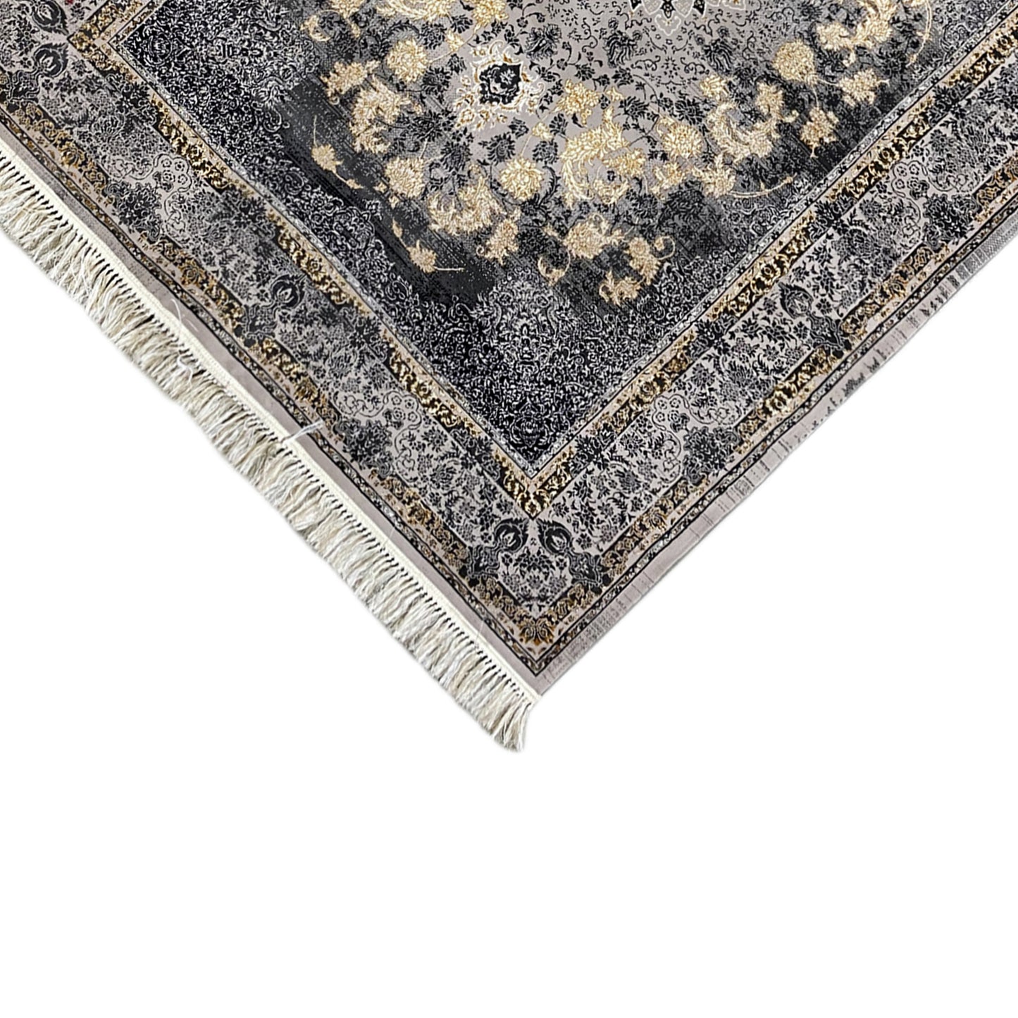 Gewebter Teppich 160x230 cm, Medaillon Grau/Gold fürs Schlafzimmer, Manchester.