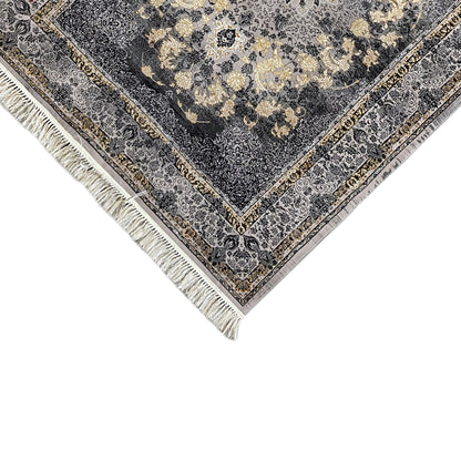 Gewebter Teppich 160x230 cm, Medaillon Grau/Gold fürs Schlafzimmer, Manchester.