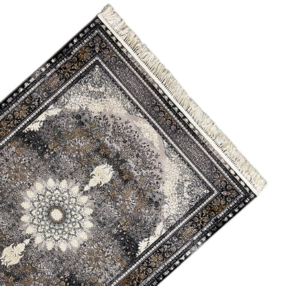 Großer Flächenteppich, 160x230 cm Größe, maschinengefertigt, Dunkelgrau mit schwarzer Bordüre.