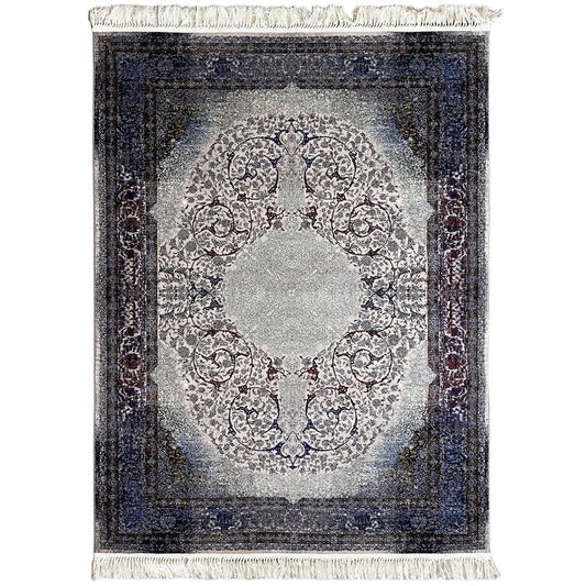 Gewebter Teppich aus Polypropylen in Blau und Grau mit klassischem Medaillon-Muster