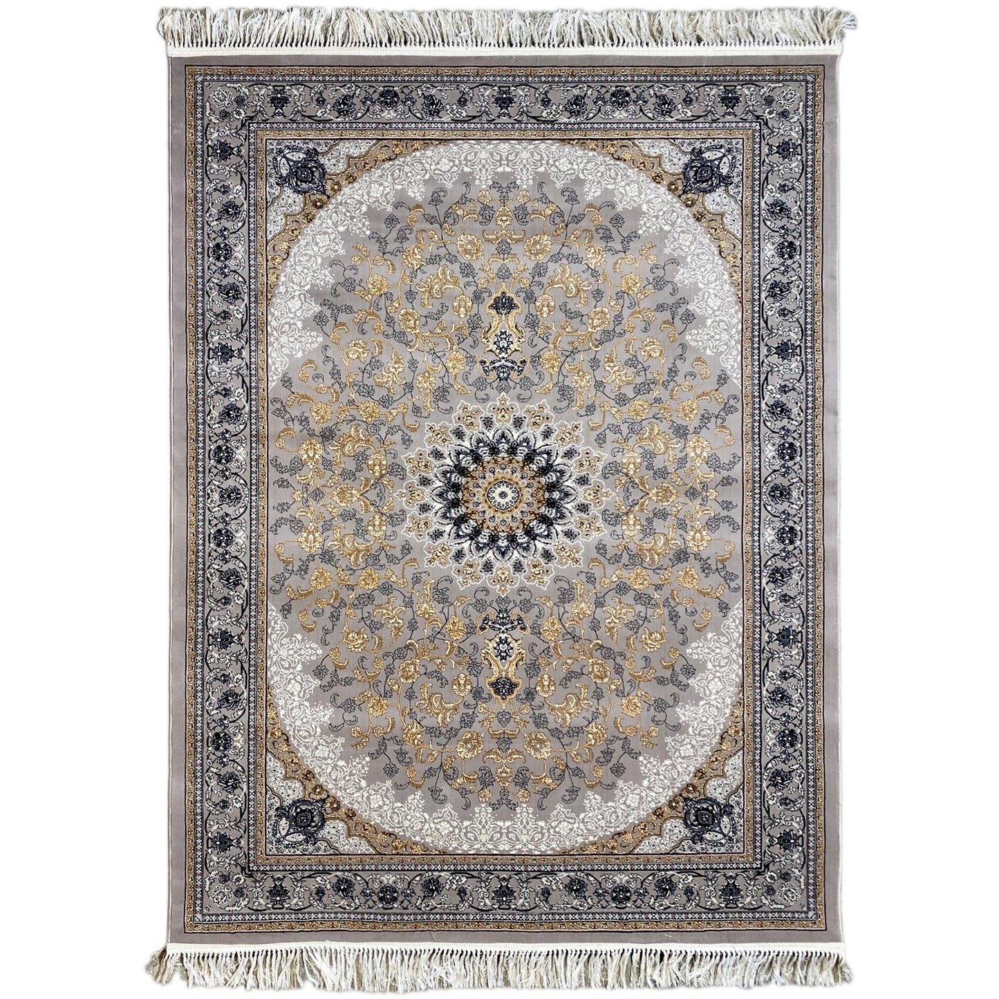 Gewebter Teppich Polypropylen klassisch Grau/Beige für Wohnzimmer.