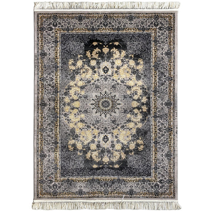 Gewebter Teppich aus Polypropylen, klassisch Dunkelgrau/Gold für Wohnzimmer, Manchester.