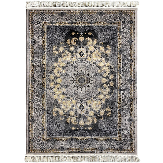 Gewebter Teppich aus Polypropylen, klassisch Dunkelgrau/Gold für Wohnzimmer, Manchester.