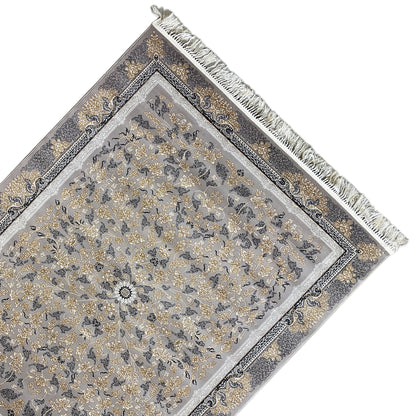 Klassischer Teppich 160x230 cm in Grau mit goldenen Ornamenten, Rom Kollektion.