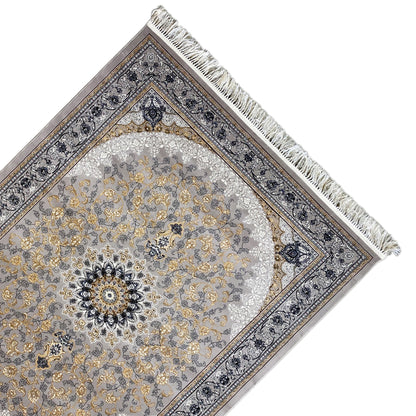 Teppich 160x230 klassisch Grau mit Goldakzenten.