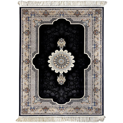 Woven Teppich aus Polypropylen mit orientalischem Mihrab-Muster in Schwarz und Creme