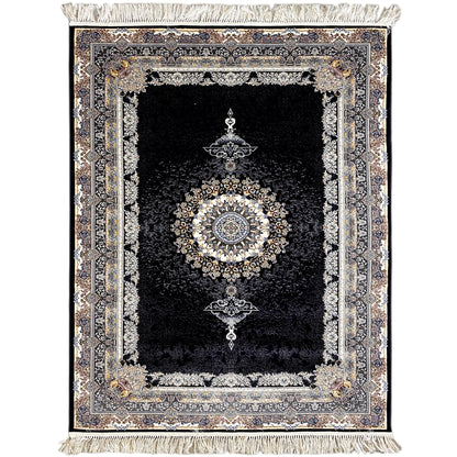 Woven Teppich aus Polypropylen mit orientalischem Mihrab-Muster in Schwarz und Creme