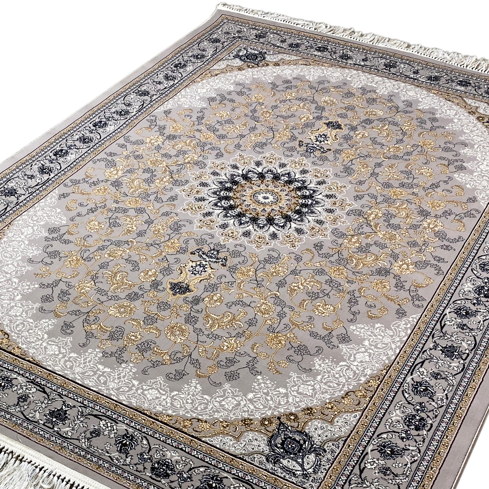 Wohnzimmer Teppich Maschinell gewebt Medaillon Design Grau/Beige.