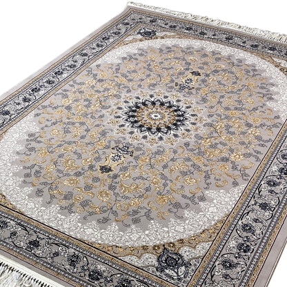 Wohnzimmer Teppich Maschinell gewebt Medaillon Design Grau/Beige.