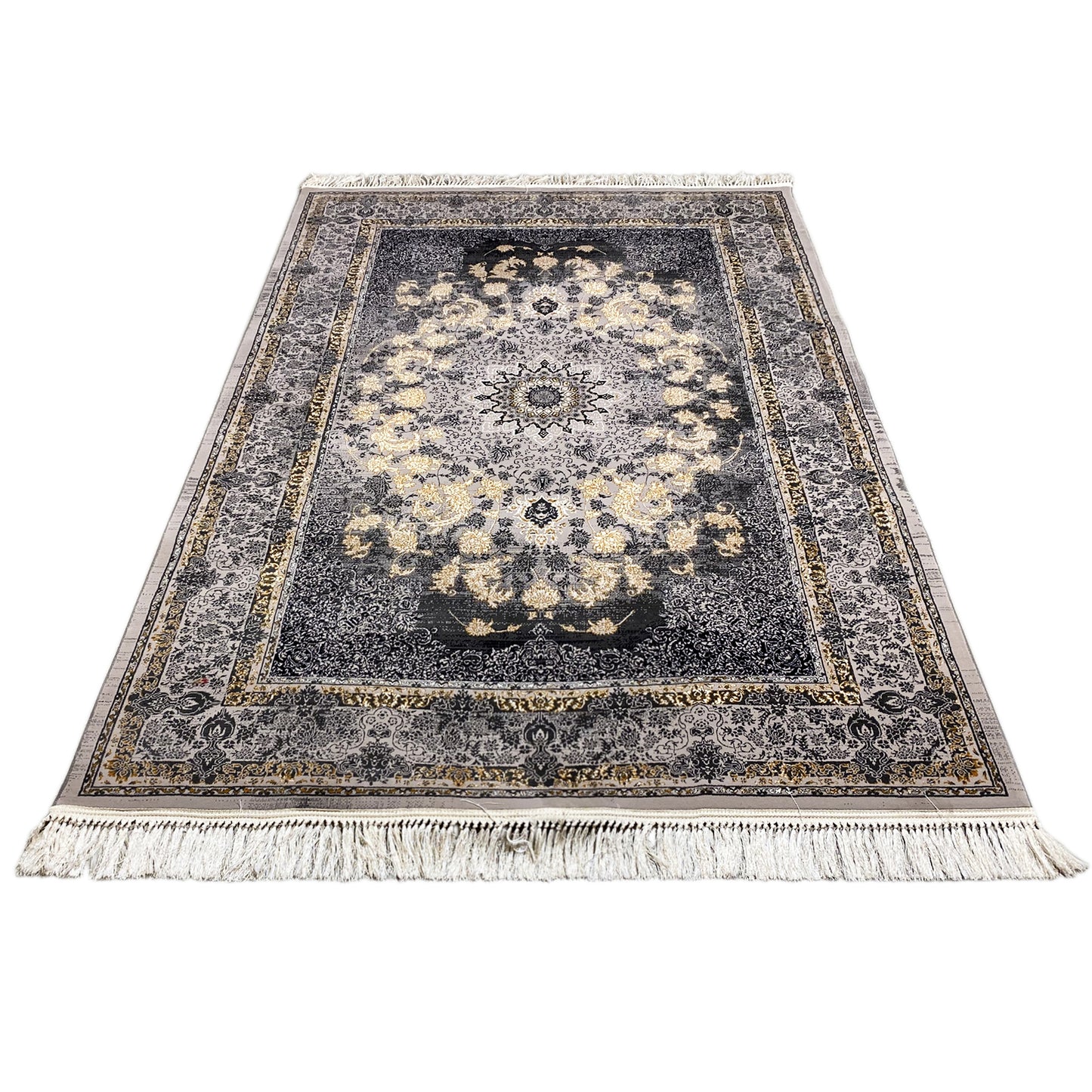 Maschinell gewebter Teppich mit Medaillon Muster in Anthrazit, 160x230 cm, Manchester.