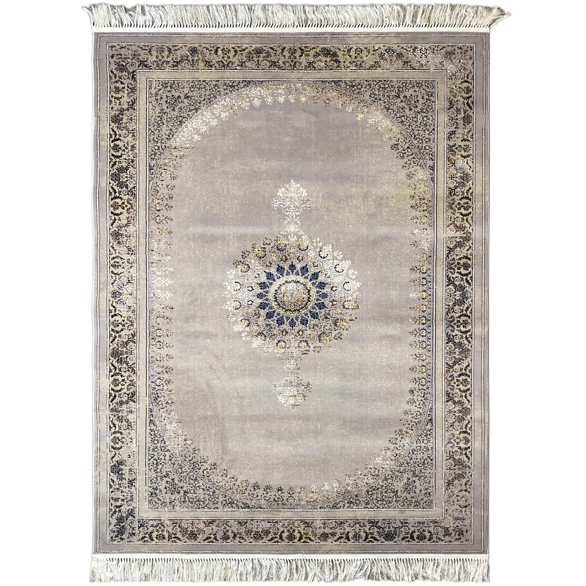 Woven-Teppich Polypropylen orientalisches Medaillon-Muster Beige Dunkelblau