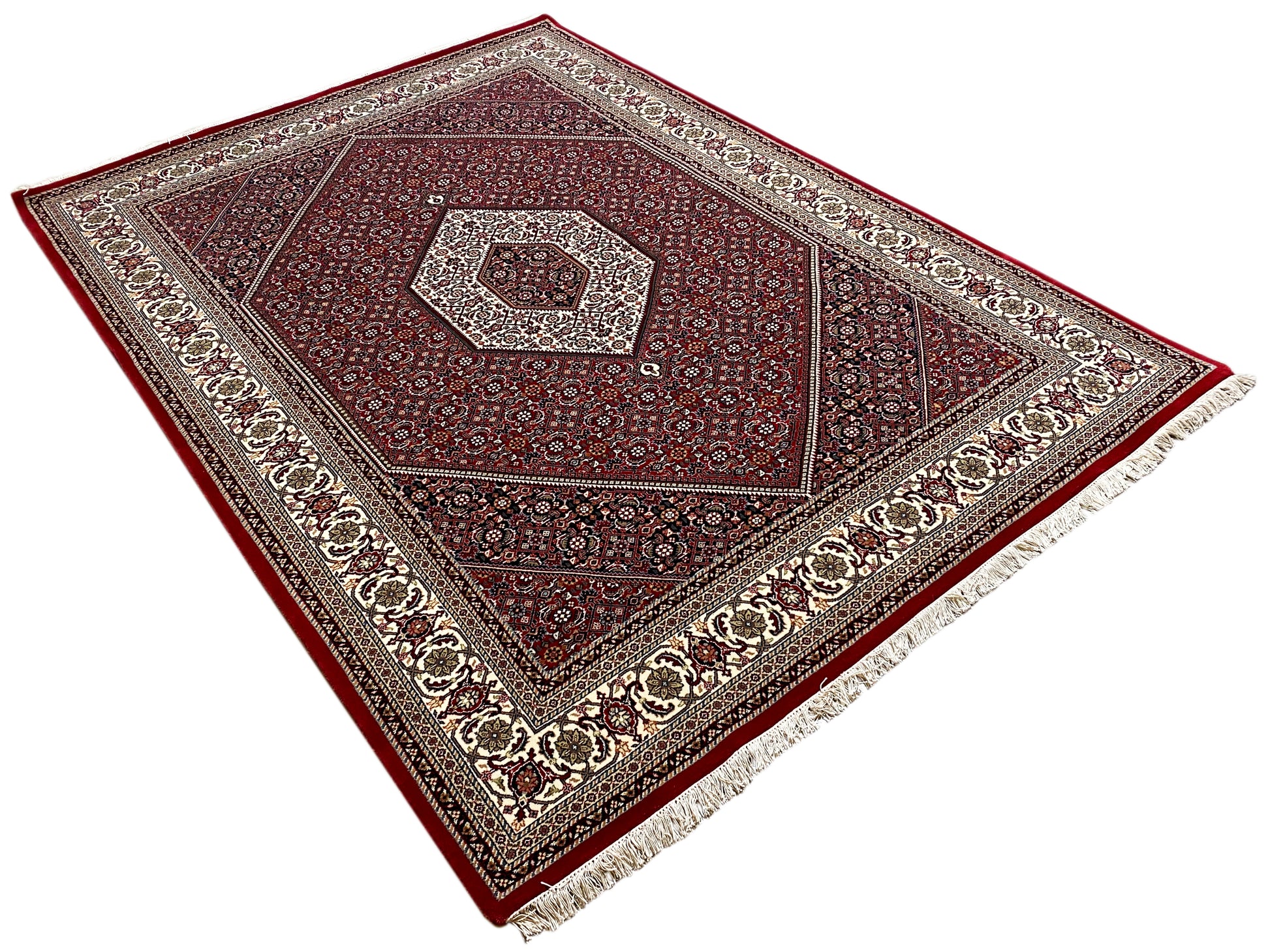 Hochwertiger handgeknüpfter Wollteppich Bidjar rot creme