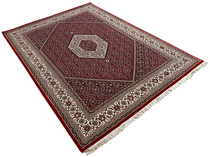 Hochwertiger handgeknüpfter Wollteppich Bidjar rot creme