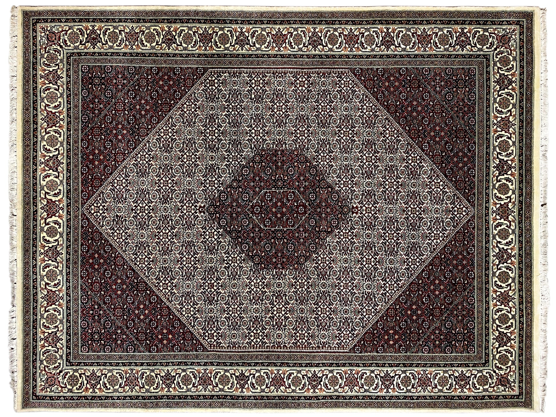 Großer Bidjar Teppich bordeaux-creme, langlebig und dicht geknüpft