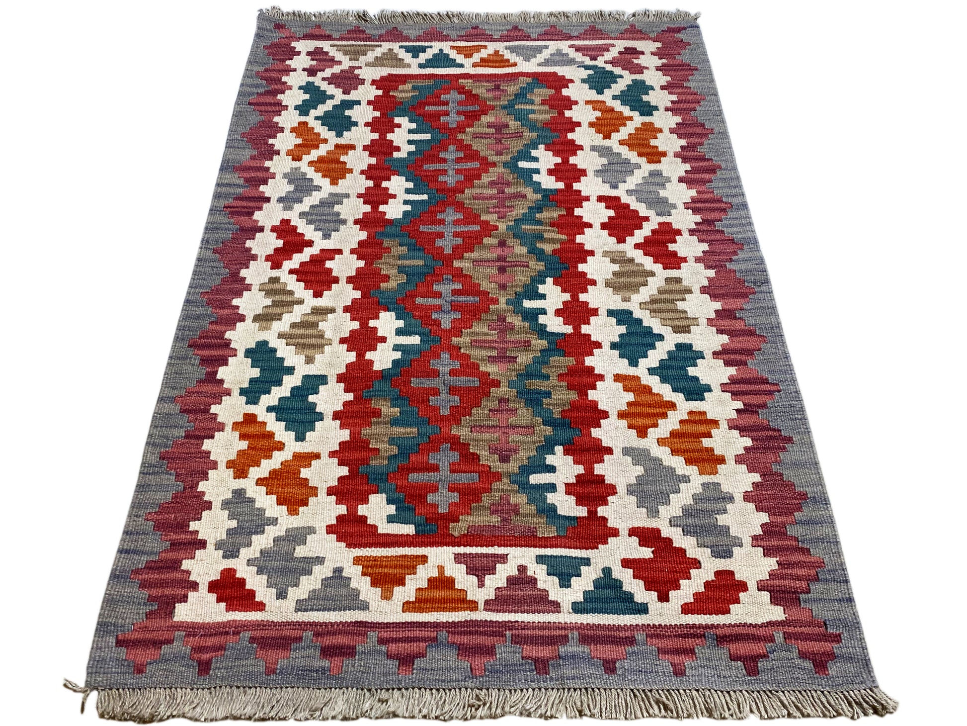 Mehrfarbiger Kelim Teppich im Boho Ethno Stil mit Medaillonmotiv