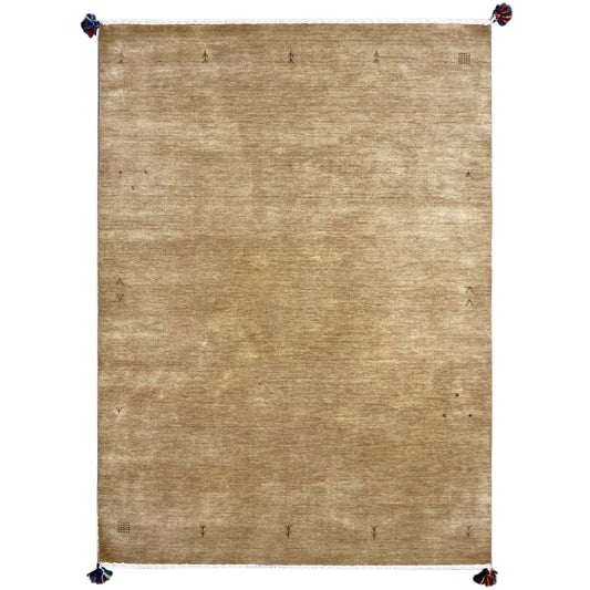 Handgewebter Wollteppich in Beige mit dezenten ethnischen Motiven