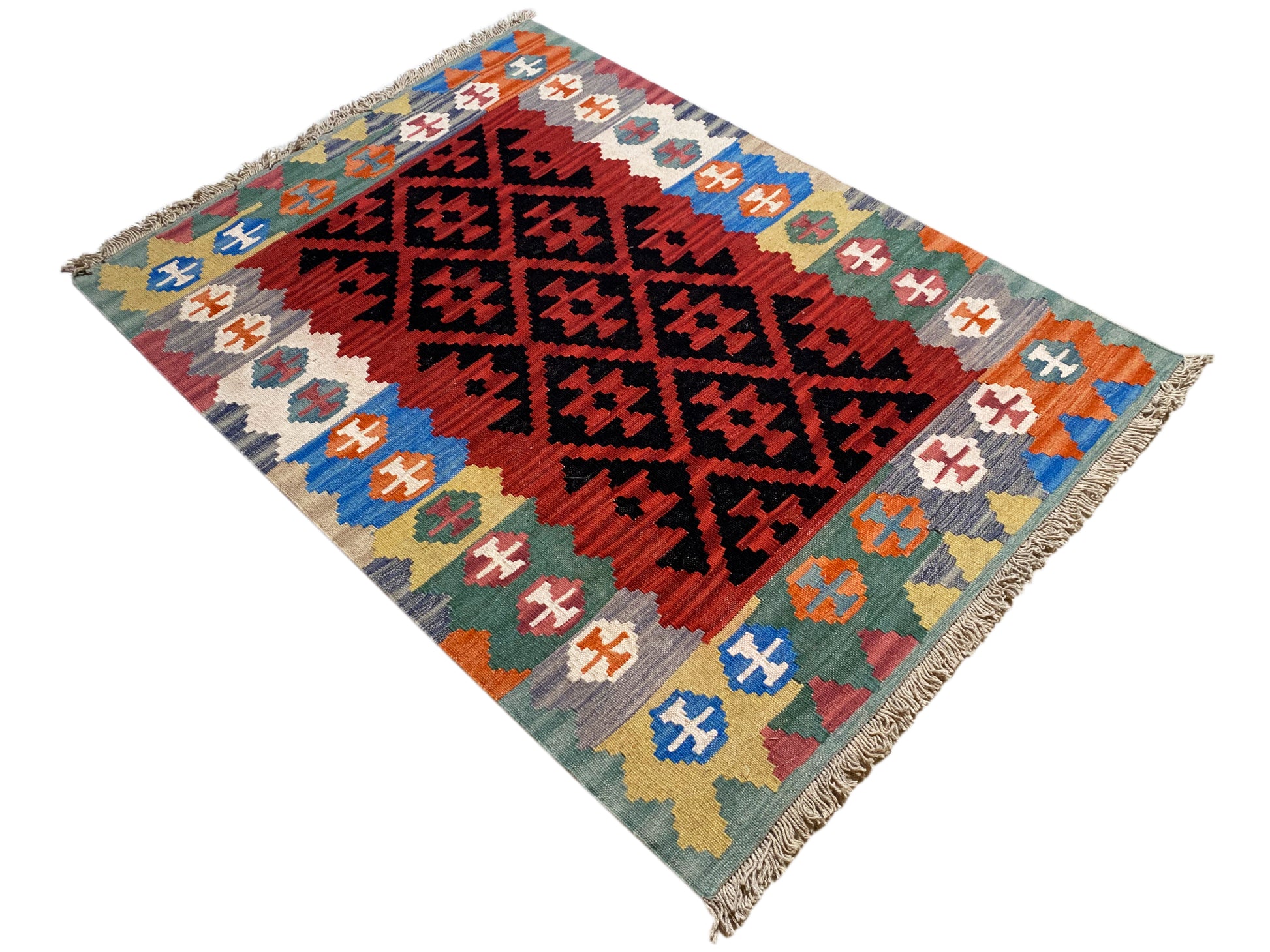 Vintage Kelim Qashqai Teppich aus Wolle für Wohnzimmer, Flur oder Schlafzimmer