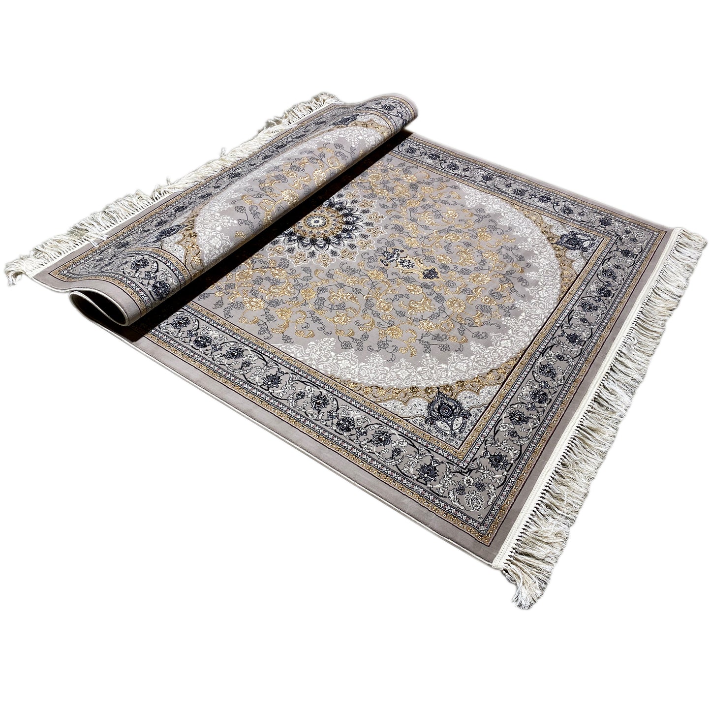Teppich Polypropylen Orientalisch Muster Silber und Gold.