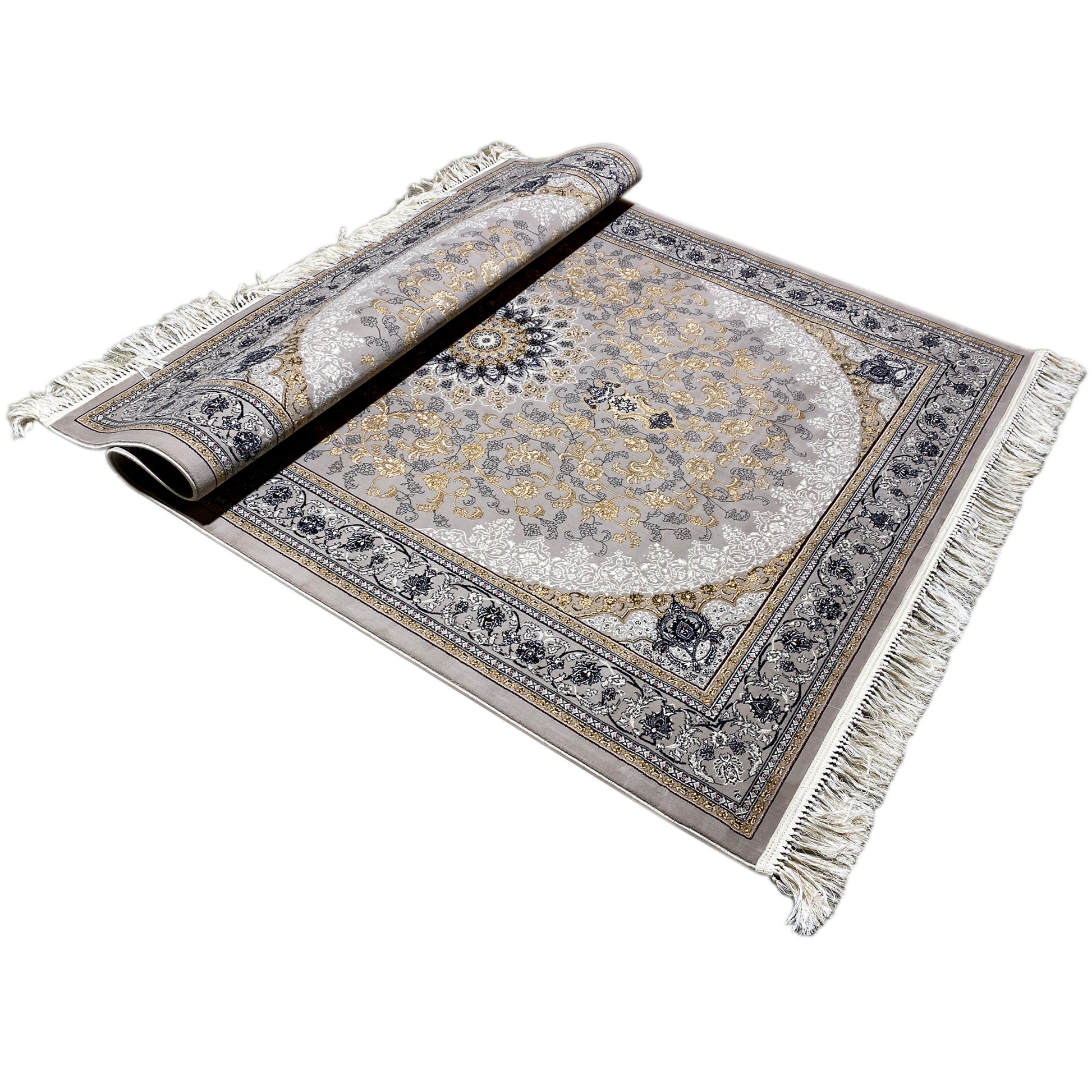 Teppich Polypropylen Orientalisch Muster Silber und Gold.