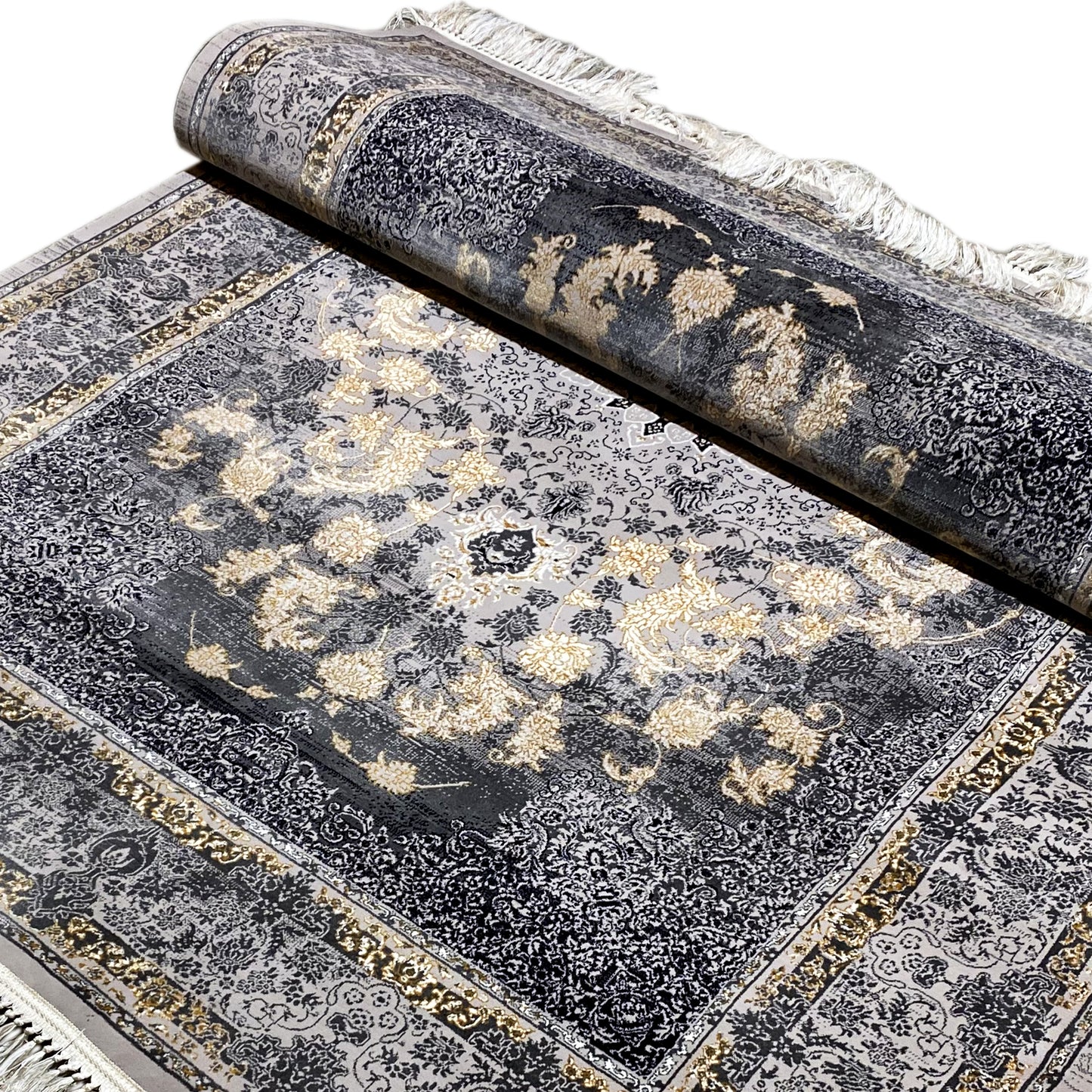 Gewebter Teppich klassisch Anthrazit mit Bordüre, 160x230 cm, Manchester.