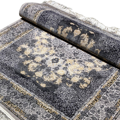 Gewebter Teppich klassisch Anthrazit mit Bordüre, 160x230 cm, Manchester.