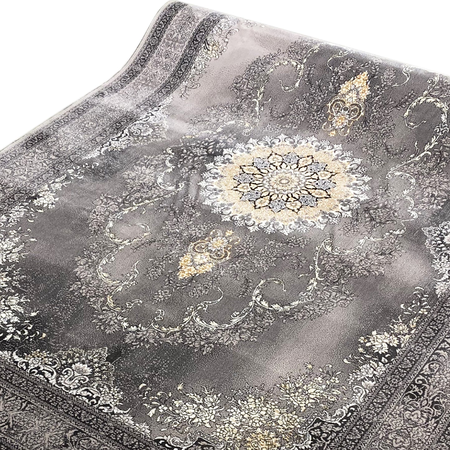 Wunderschöner Teppich mit Medaillon-Muster in Grau und Beige